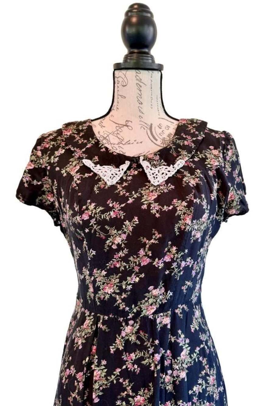 Joni Blair Women’s Black Floral Dress Vintage Size 5